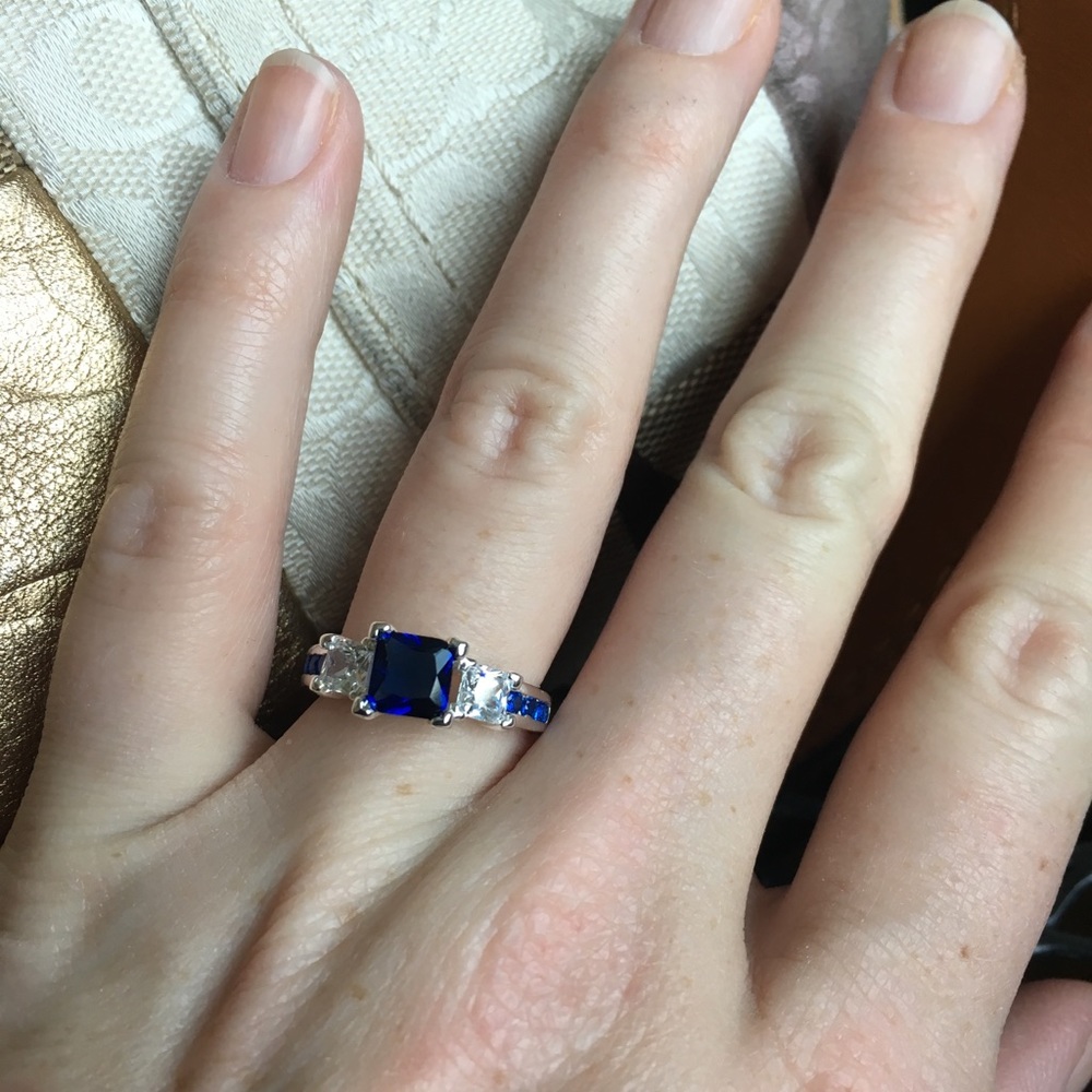 Sterling silver ring blue and CZ stones.